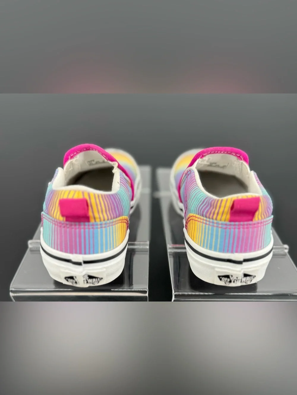 Vans Kids Slip-On Pastel Rainbow with Hot Pink Trim Size 13